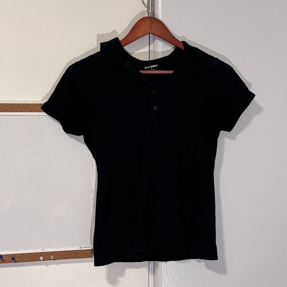 Old Navy Black Short Sleeve Quarter Button Collared Shirt XS